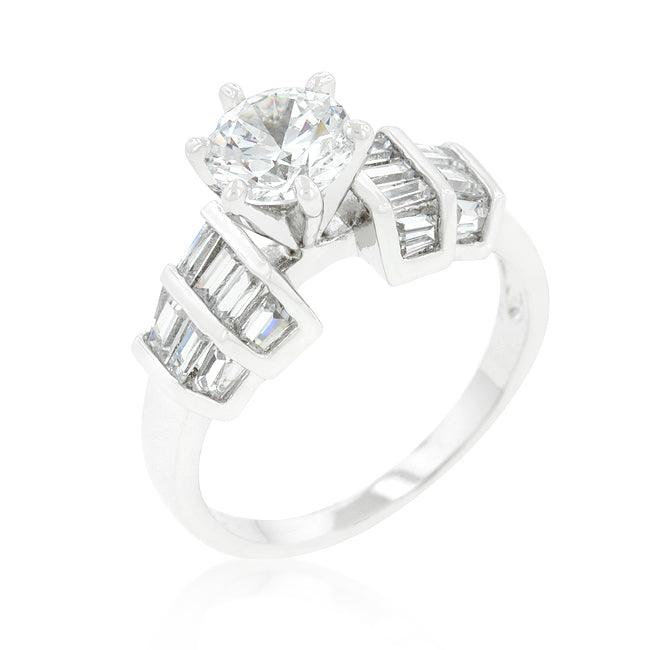 Tapered Baguette Cubic Zirconia Engagement Ring - Flyclothing LLC