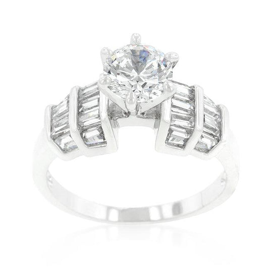 Tapered Baguette Cubic Zirconia Engagement Ring - Flyclothing LLC