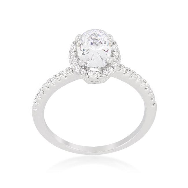 Oval-Cut Floating Halo Cubic Zirconia Engagement Ring - Flyclothing LLC