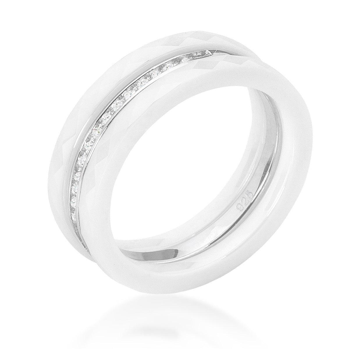 White Ceramic Triplet Ring With Cubic Zirconia - Flyclothing LLC