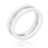 White Ceramic Triplet Ring With Cubic Zirconia - Flyclothing LLC