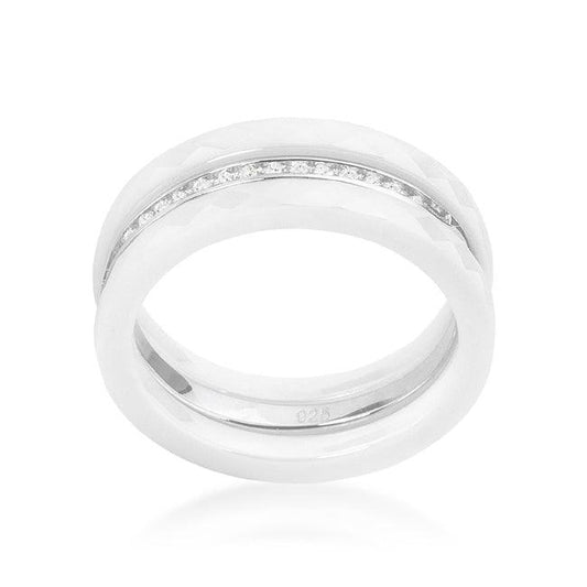 White Ceramic Triplet Ring With Cubic Zirconia - Flyclothing LLC