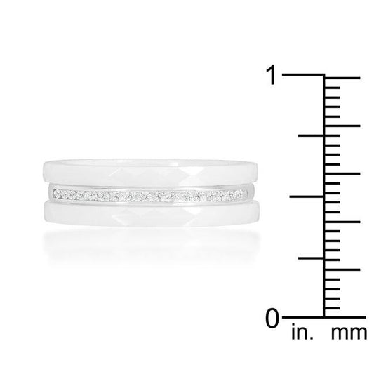 White Ceramic Triplet Ring With Cubic Zirconia - Flyclothing LLC