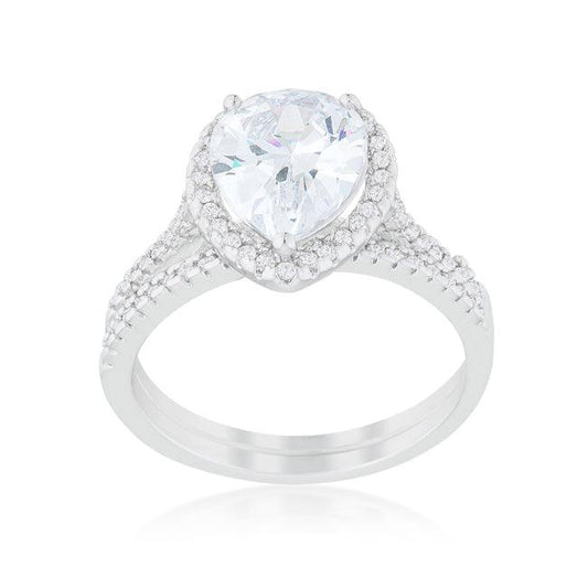 Halo Solitaire Pear Engagement Ring - Flyclothing LLC