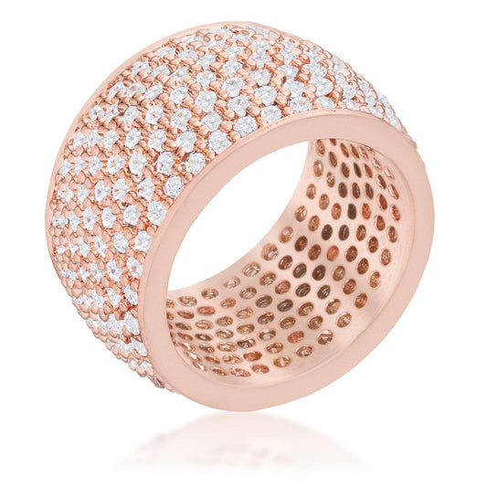 Wide Pave Cubic Zirconia Rose Gold Band Ring - Flyclothing LLC