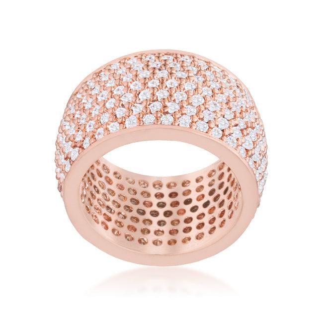 Wide Pave Cubic Zirconia Rose Gold Band Ring - Flyclothing LLC