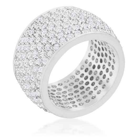 Wide Pave Cubic Zirconia Silvertone Band Ring - Flyclothing LLC