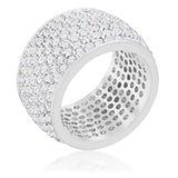 Wide Pave Cubic Zirconia Silvertone Band Ring - Flyclothing LLC