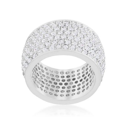 Wide Pave Cubic Zirconia Silvertone Band Ring - Flyclothing LLC