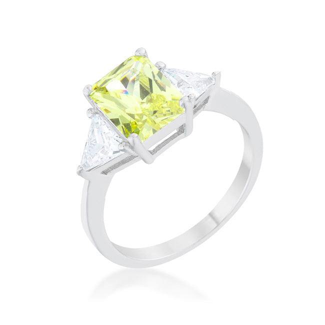 Classic Peridot Rhodium Engagement Ring - JGI