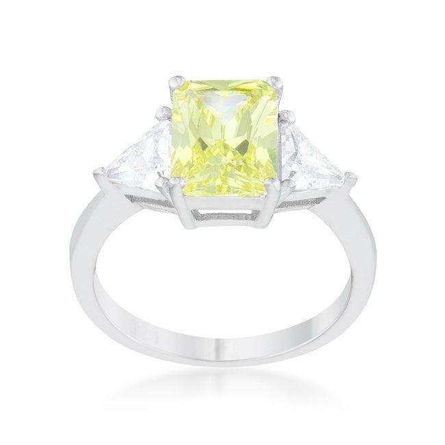 Classic Peridot Rhodium Engagement Ring - JGI