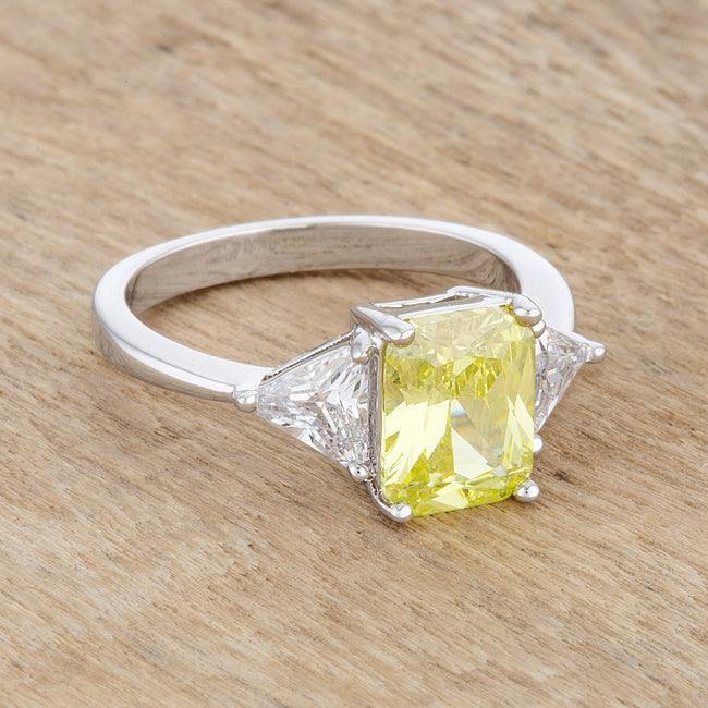 Classic Peridot Rhodium Engagement Ring - JGI