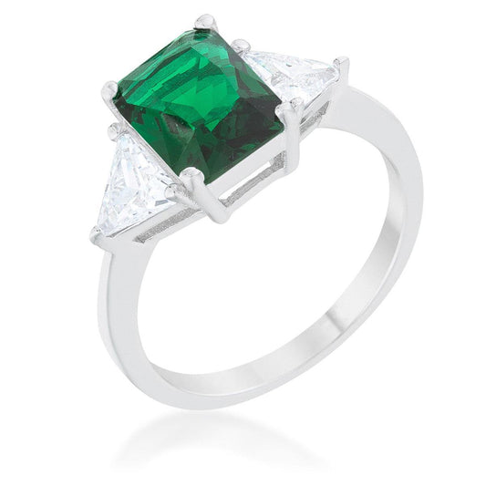 Classic Emerald Green Sterling Silver Engagement Ring - JGI