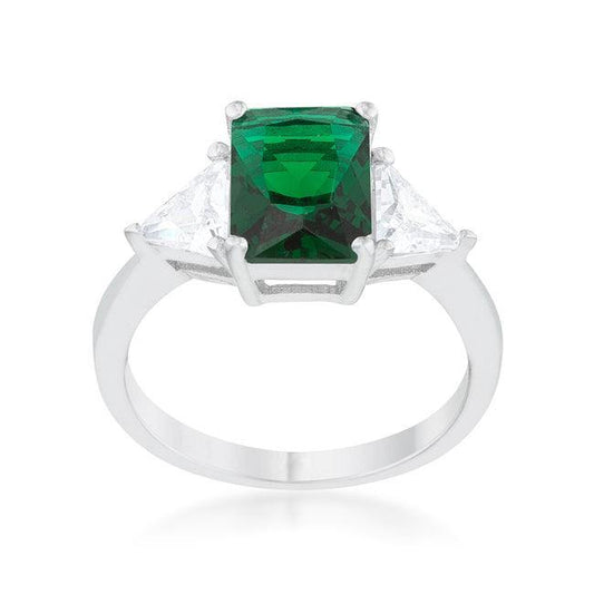 Classic Emerald Green Sterling Silver Engagement Ring - JGI