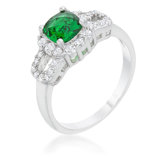 Liz 1.1ct Emerald CZ Rhodium Classic Ring - Flyclothing LLC