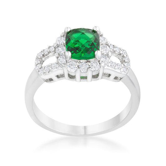 Liz 1.1ct Emerald CZ Rhodium Classic Ring - Flyclothing LLC