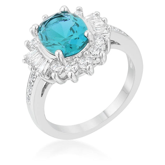 Chrisalee 3ct Aqua CZ Rhodium Classic Ring - JGI