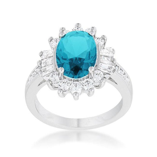 Chrisalee 3ct Aqua CZ Rhodium Classic Ring - JGI