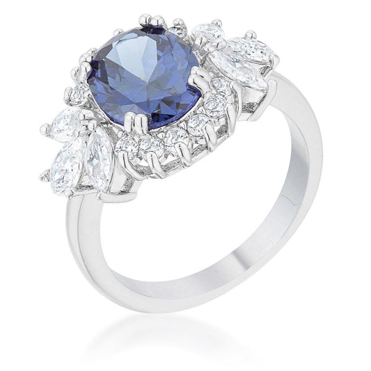 Krizia 4.2ct Tanzanite CZ Rhodium Classic Ring - Flyclothing LLC