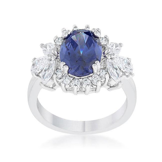 Krizia 4.2ct Tanzanite CZ Rhodium Classic Ring - Flyclothing LLC