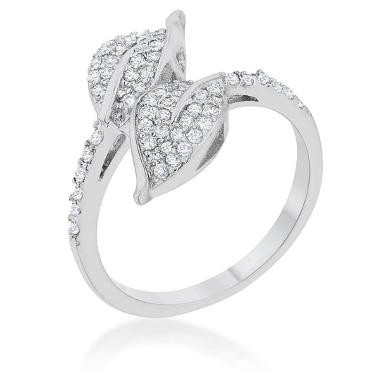 Liana 0.1ct CZ Rhodium Leaf Wrap Ring - Flyclothing LLC