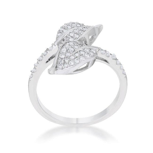 Liana 0.1ct CZ Rhodium Leaf Wrap Ring - Flyclothing LLC