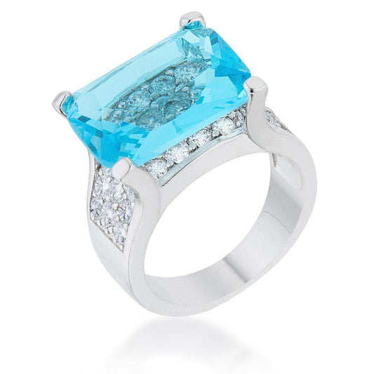 Mina 15.4ct Aqua CZ Rhodium Cocktail Ring - Flyclothing LLC