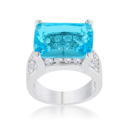 Mina 15.4ct Aqua CZ Rhodium Cocktail Ring - JGI