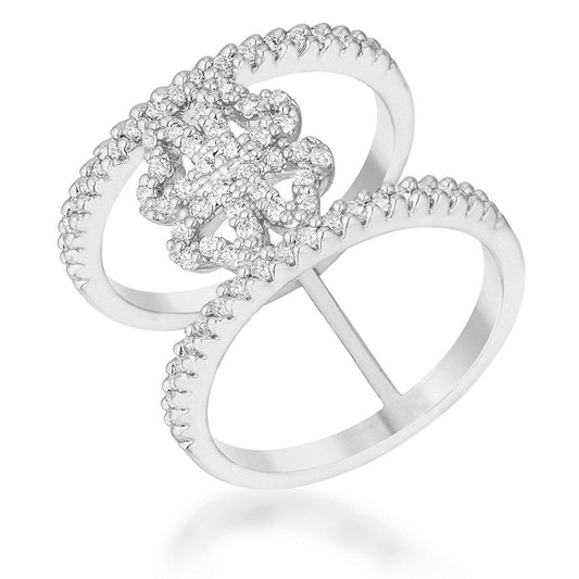 Lauren 0.4ct CZ Rhodium Delicate Clover Wrap Ring - Flyclothing LLC