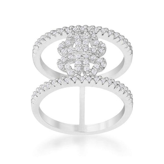 Lauren 0.4ct CZ Rhodium Delicate Clover Wrap Ring - Flyclothing LLC