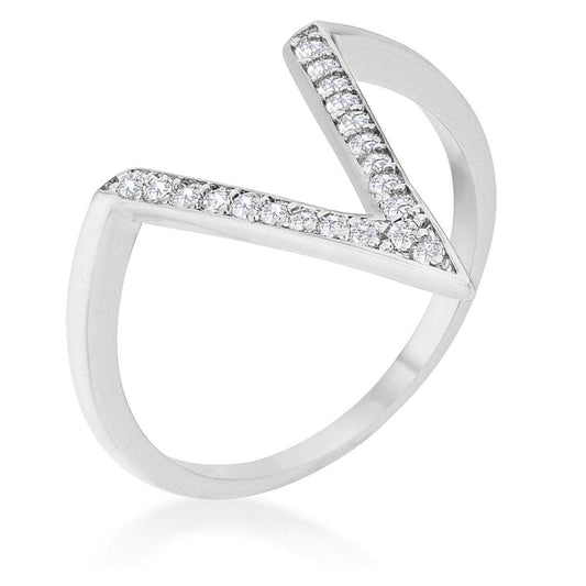 Michelle 0.2ct CZ Rhodium Delicate V-Shape Ring - Flyclothing LLC