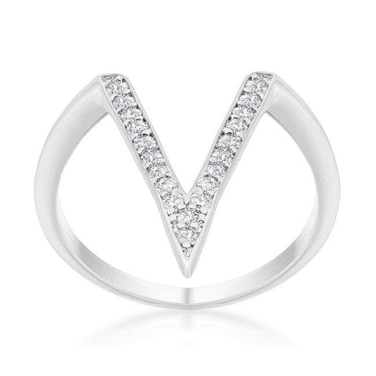 Michelle 0.2ct CZ Rhodium Delicate V-Shape Ring - Flyclothing LLC