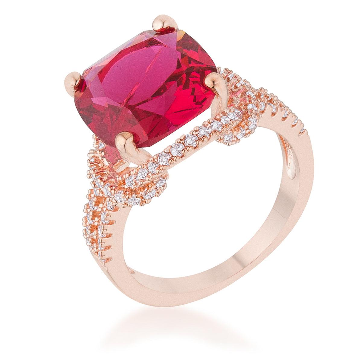 Charlene 6.2ct Ruby CZ Rose Gold Classic Statement Ring - Flyclothing LLC