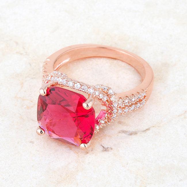 Charlene 6.2ct Ruby CZ Rose Gold Classic Statement Ring - Flyclothing LLC