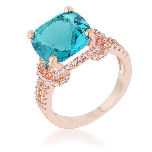 Charlene 6.2ct Aqua CZ Rose Gold Classic Statement Ring - JGI