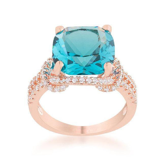 Charlene 6.2ct Aqua CZ Rose Gold Classic Statement Ring - JGI