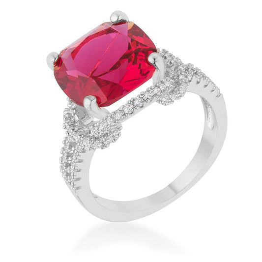 Charlene 6.2ct Ruby CZ Rhodium Classic Statement Ring - Flyclothing LLC