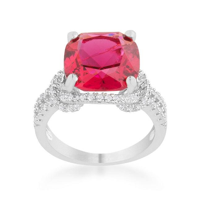 Charlene 6.2ct Ruby CZ Rhodium Classic Statement Ring - Flyclothing LLC