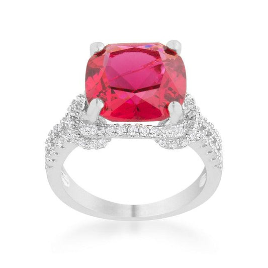 Charlene 6.2ct Ruby CZ Rhodium Classic Statement Ring - Flyclothing LLC