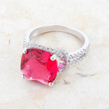 Charlene 6.2ct Ruby CZ Rhodium Classic Statement Ring - Flyclothing LLC