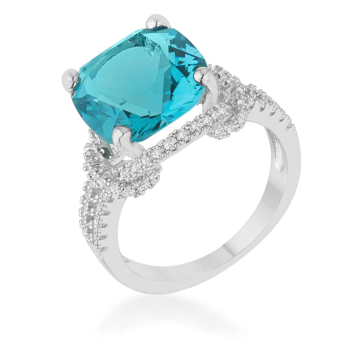 Charlene 6.2ct Aqua CZ Rhodium Classic Statement Ring - Flyclothing LLC