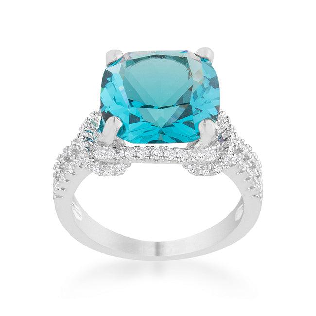 Charlene 6.2ct Aqua CZ Rhodium Classic Statement Ring - Flyclothing LLC