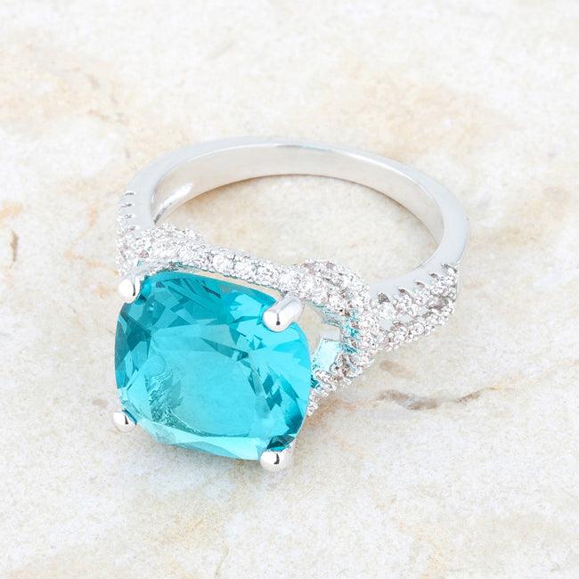 Charlene 6.2ct Aqua CZ Rhodium Classic Statement Ring - Flyclothing LLC