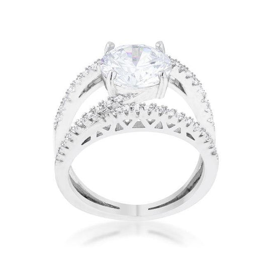 Girana 3ct Clear CZ Rhodium Contemporary Ring - Flyclothing LLC