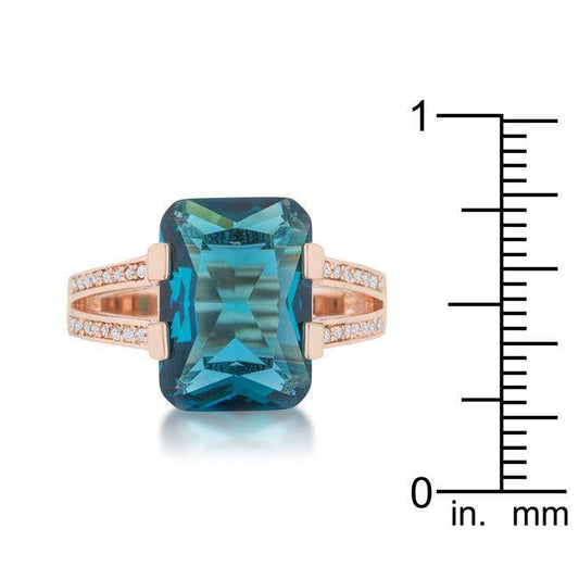 Rema 8.6ct Aqua CZ Rose Gold Emerald Classic Cocktail Ring - Flyclothing LLC