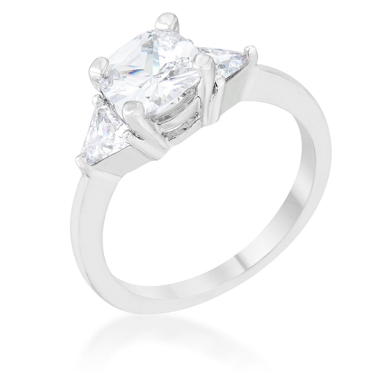 Shonda 1.8ct Clear CZ Rhodium Cushion Classic Statement Ring - Flyclothing LLC