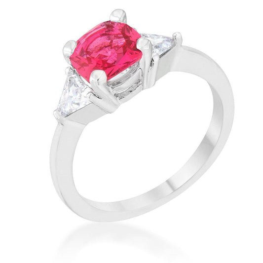 Shonda 1.8ct Fuchsia CZ Rhodium Cushion Classic Statement Ring - Flyclothing LLC