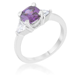 Shonda 1.8ct Amethyst CZ Rhodium Cushion Classic Statement Ring - Flyclothing LLC