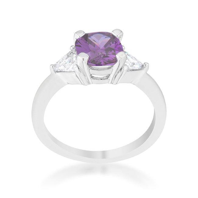 Shonda 1.8ct Amethyst CZ Rhodium Cushion Classic Statement Ring - Flyclothing LLC