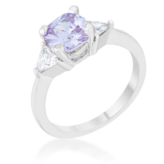 Shonda 1.8ct Lavender CZ Rhodium Cushion Classic Statement Ring - Flyclothing LLC